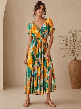 abel the label maxi dresses Anthropologie Abel the Label Vivid Dreams Bright Floral Maxi Dress Boho XS